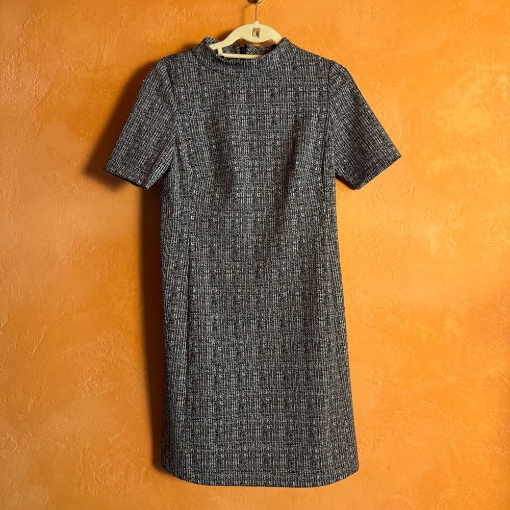 Anne Klein Black White Textured Mock Neck Sheath Dress Size S NWT